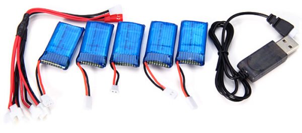 5pcs 37V 380mAh Battery and 5 in 1 USB Charging Cable for Hubsan H107 series UDI 816 JXD WLtoys